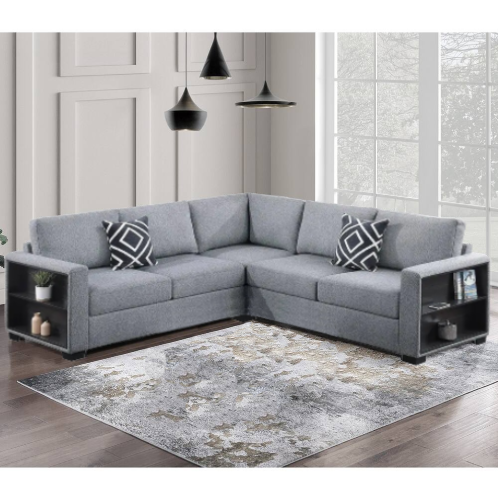 Modern Sectional Corner Sofa with Built-in Shelving – 6-Seater – Gray Fabric Upholstery. Home Office Garden | HOG-HomeOfficeGarden | online marketplace