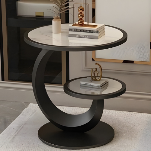 Modern Two-Tier Round Side Table with Sculptural Base @HOG - Home, Office, Garden, Online Marketplace