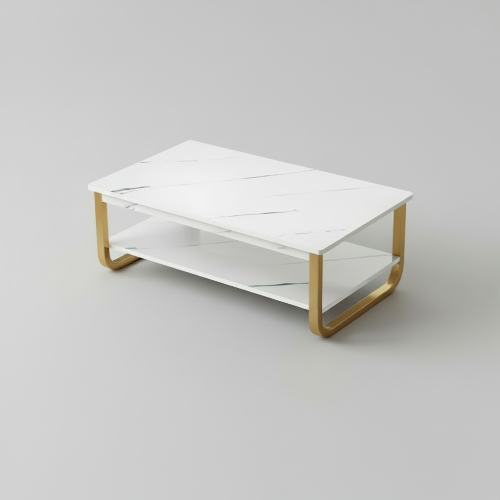Modern White Marble-Style Center Table with Gold Frame (100 × 60 × 41 cm) @HOG - Home, Office, Online Marketplace