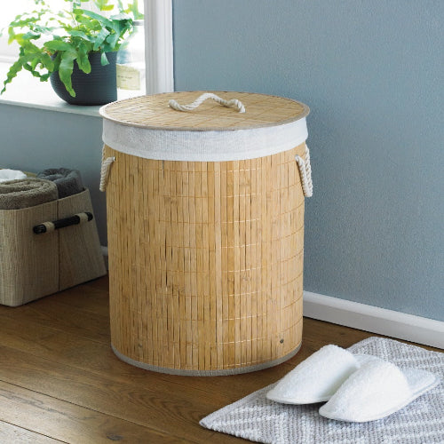 Natural Bamboo Round Laundry Hamper – Natural @HOG - Home Office Garden Online Marketplace