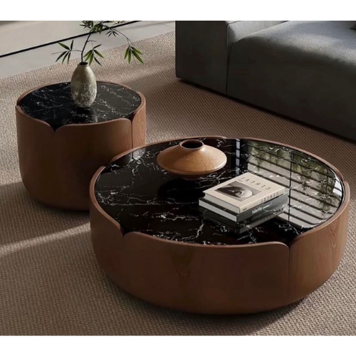Nested Round Coffee Table Set with Marble and Wood Finish @HOG - Home, Office, Garden, Online Marketplace