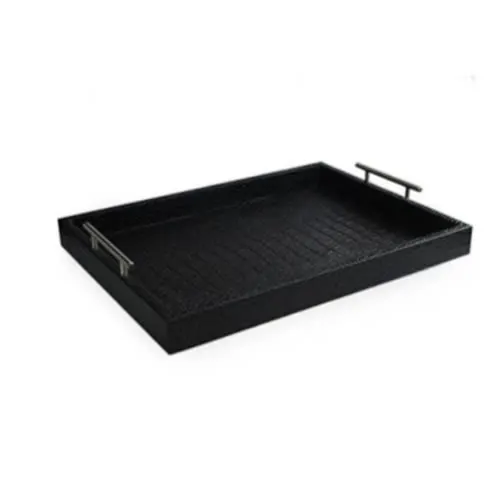 Faux Leather Decorative Tray With Metal - Dark Grey  Home Office Garden | HOG-Home Office Garden | online marketplace 