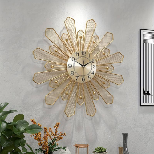 Golden Sunburst Wall Clock with Mesh Detailing. Home Office Garden | HOG-HomeOfficeGarden | online marketplace