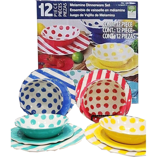Melamine Dinnerware Set 12 Piece - Multicolor. Home Office Garden | HOG-HomeOfficeGarden | online marketplace