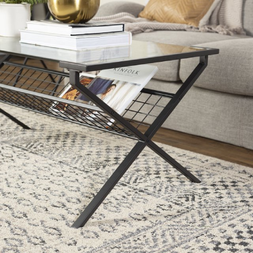Walker Edison 42" Modern Metal & Glass Coffee Table With Magazine Holder - Black. Home Office Garden | HOG-HomeOfficeGarden | online marketplace