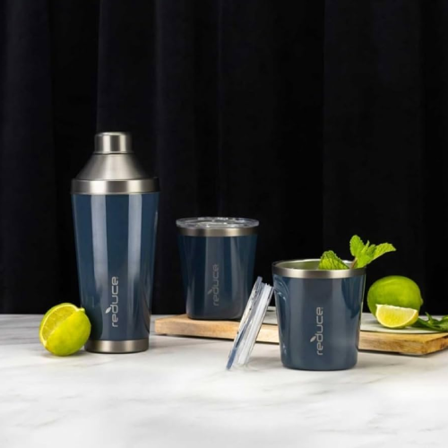 Reduce Cocktail 3-piece Shaker Set With 10-oz. Lowball Tumblers - Slate Blue. Home Office Garden | HOG-HomeOfficeGarden | online marketplace