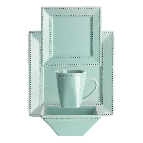 Home Essentials Tiffany Square Beaded Edge Dinner Set - 16 Piece - Blue Home Office Garden | HOG-Home Office Garden | HOG-Home Office Garden
