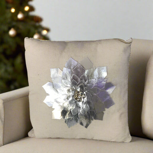 Nourison Mina Holiday Pillow - Metallic Poinsettia Decorative Throw Pillow - Silver - 16" X 16". Home Office Garden | HOG-HomeOfficeGarden | online marketplace