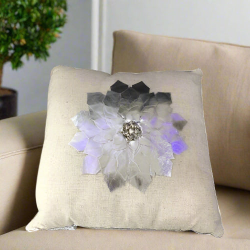 Nourison Mina Holiday Pillow - Metallic Poinsettia Decorative Throw Pillow - Silver - 16" X 16". Home Office Garden | HOG-HomeOfficeGarden | online marketplace
