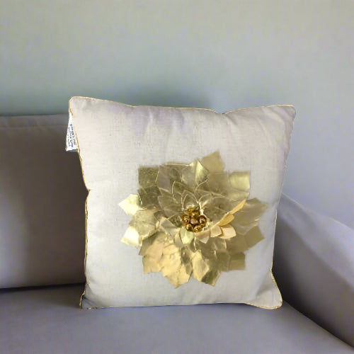 Nourison Mina Holiday Pillows - Metallic Poinsettia Decorative Throw Pillow - Gold - 16" X 16". Home Office Garden | HOG-HomeOfficeGarden | online marketplace