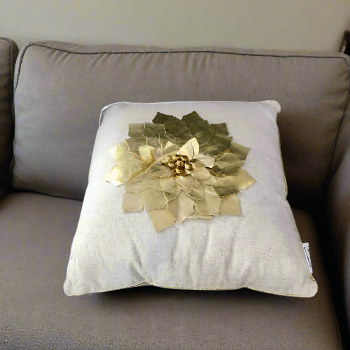 Nourison Mina Holiday Pillows - Metallic Poinsettia Decorative Throw Pillow - Gold - 16" X 16". Home Office Garden | HOG-HomeOfficeGarden | online marketplace