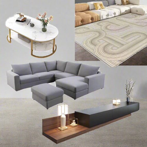 Oscar Luxe Living Set – Sectional Sofa, TV Console, Coffee Table & Rug Collection. Home Office Garden | HOG-HomeOfficeGarden | online marketplace