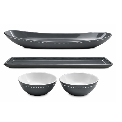 Pandex 5-piece Beaded Melamine Serveware Set - Grey