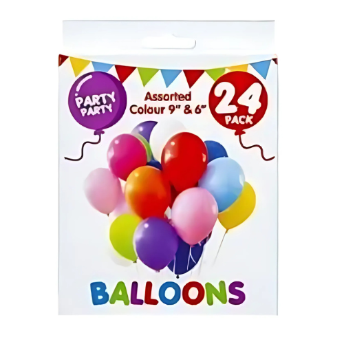 Party Party 24 Assorted Colour Balloons - 9'' & 6''. Home Office Garden | HOG-HomeOfficeGarden | online marketplace