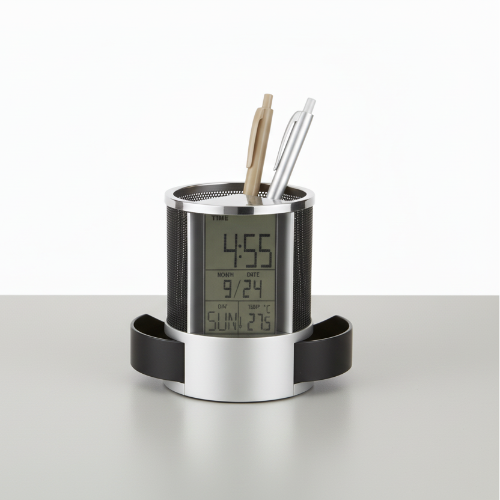Pen & Pencil Holder Organizer with LCD Digital Clock, Temperature & Calendar @HOG - Home, Office, Garden, Online Marketplace
