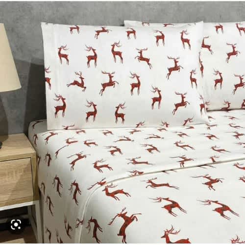Portugal Reindeer Flannel Sheet Set – Full - 4 Pcs