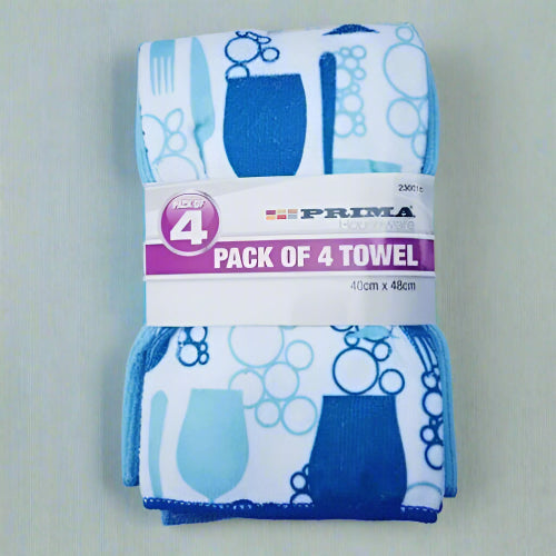 Prima Pack Of 4 Tea Towel, Blue. Home Office Garden | HOG-HomeOfficeGarden | online marketplace