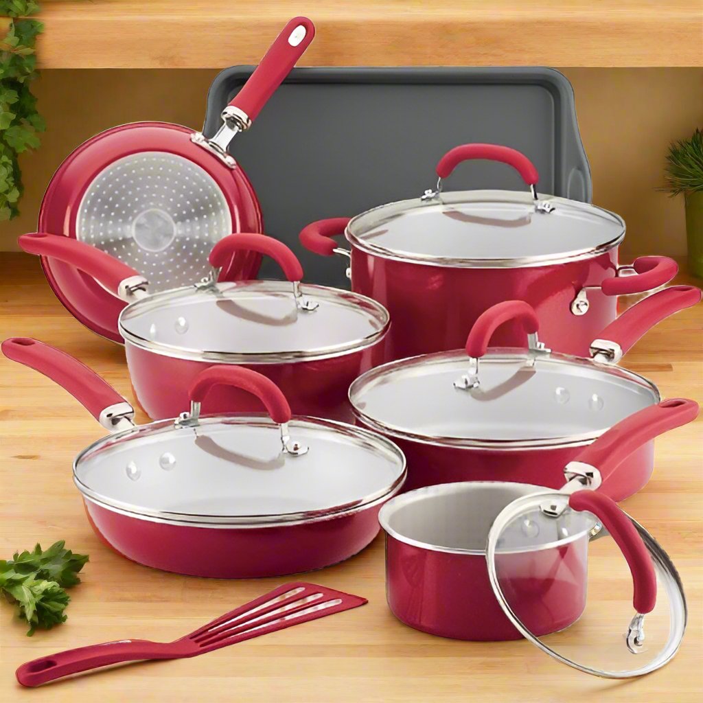 Rachael Ray Nonstick Cookware Pots And Pans Set - 13 Piece - Red Shimmer @ HOG
