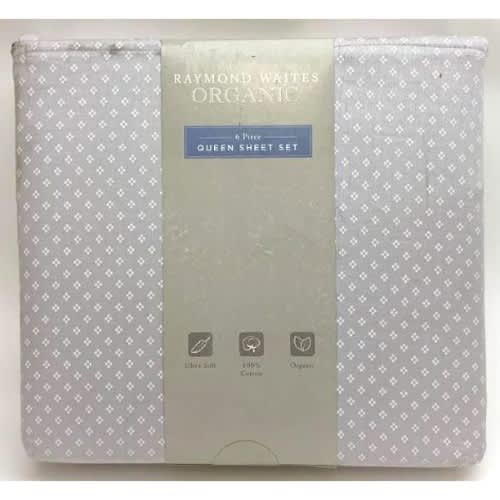 Raymond Waites - 100% Organic Cotton Sheet Set - Queen - 6 Pieces - Nouveau Grey. Home Office Garden | HOG-HomeOfficeGarden | online marketplace