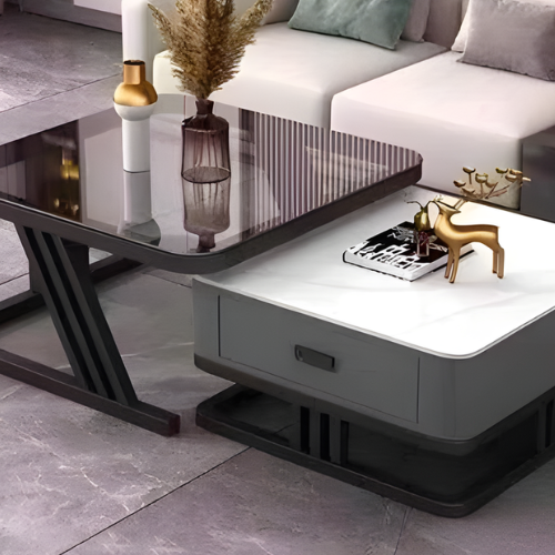 Real Marble and Glass Twin Center Table with Drawer @HOG - Home, Office, Garden, Online Marketplace