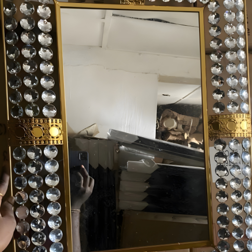 Rectangular Gold-Framed Crystal Accent Mirror @HOG - Home, Office, Online Marketplace