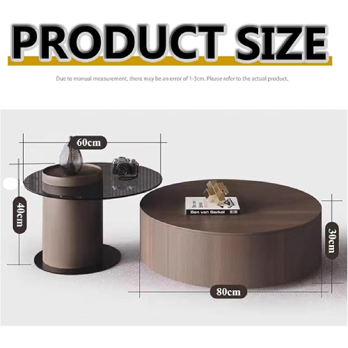 Round Coffee Table with Funky Side Table Tempered Glass Tabletop @HOG - Home Office Garden Online Marketplace