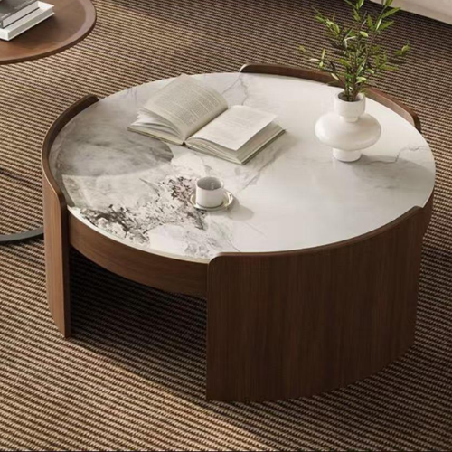 Round Marble-Top Coffee Table with Wooden Base @HOG - Home, Office, Garden, Online Marketplace