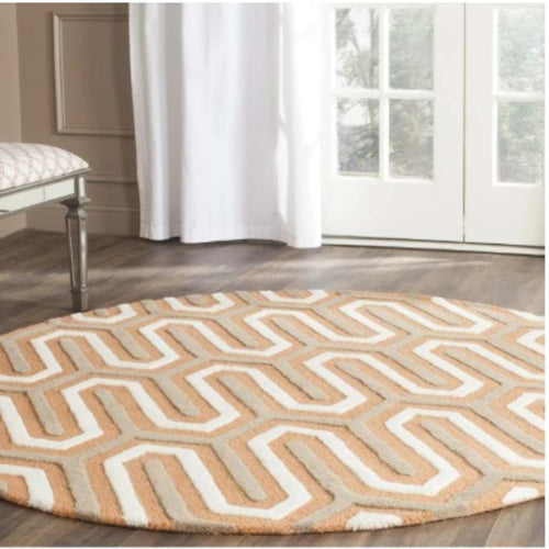 Safavieh Cambridge Oswald Geometric Tessellation Wool Area Rug - Orange/Grey - 6' X 6' Round. HOG - Home Office Garden Online Marketplace