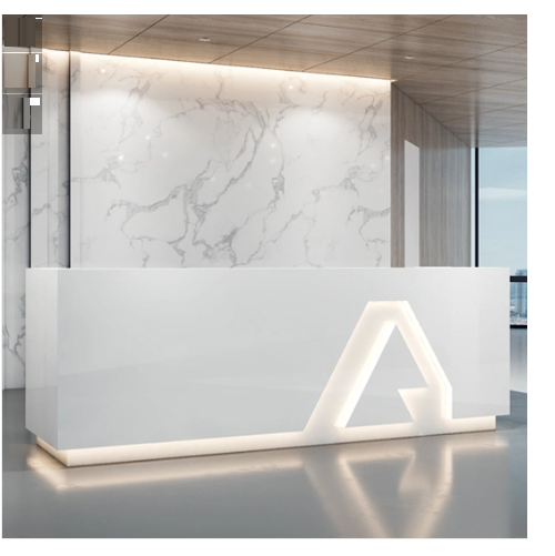 2.4 Meters Modern White Reception Desk with Led Light @ HOG marketplace
