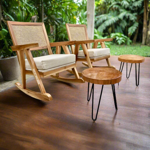 Single Rattan Rocking Wooden Garden Chair. @HOG - Home Office Garden Online Marketplace
