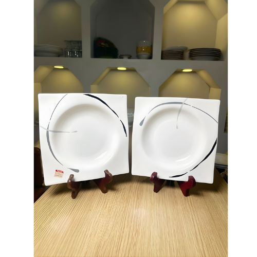 Square Ceramic Plates – Black & Gray Line Design (Set of Two) @HOG - Home, Office, Garden, Online Marketplace