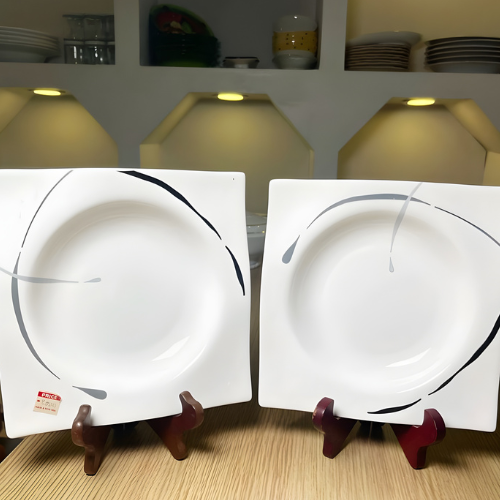 Square Ceramic Plates – Black & Gray Line Design (Set of Two) @HOG - Home, Office, Garden, Online Marketplace