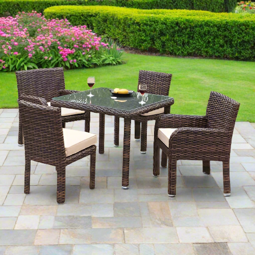 St Tropez Rattan 4 Seater Square Table Garden Furniture Set. @HOG - Home Office Garden Online Marketplace