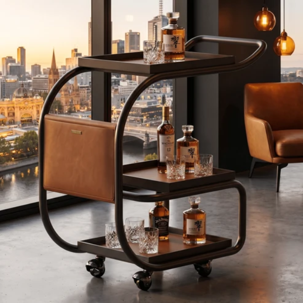 Three-Tier Leather Bar Cart @HOG - Home, Office, Garden, Online Marketplace