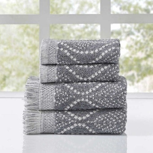 Trident Boho Hand Towel And Wash Cloth - Fringe Towel Set - Grey. Home Office Garden | HOG-HomeOfficeGarden | online marketplace