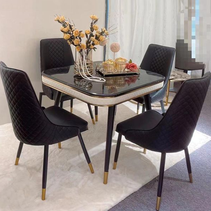 Elegant 4-Seater Marble Dining Table Set with Quilted Upholstered Chairs