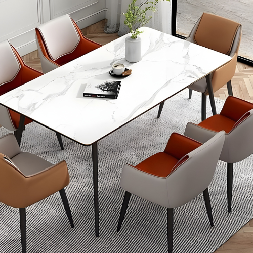 Modern Marble Dining Table & Dual-Tone Upholstered Chair Set