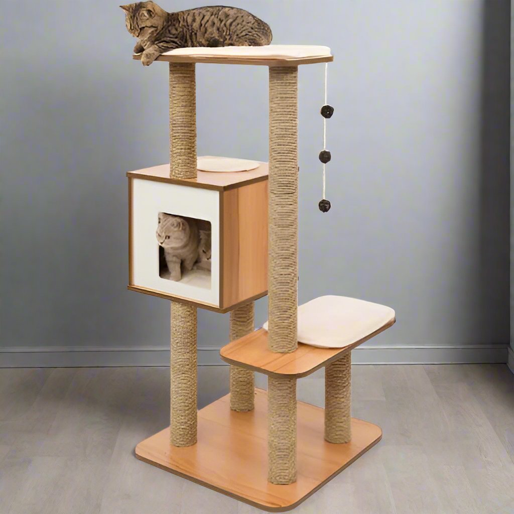 Vesper Cat Tree - Scratching Post With Condo - Walnut Furniture @ HOG