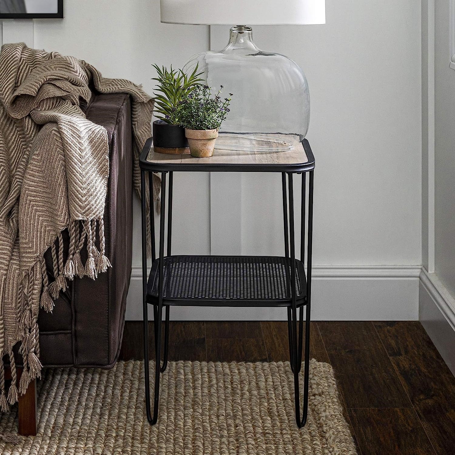 Walker Edison 16” Urban Industrial Mesh Metal Shelf Leg Side Table Home Office Garden | HOG-HomeOfficeGarden | HOG-Home.Office.Garden