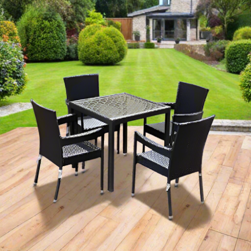 Panoma Rattan 4 Seater Square Table Garden Furniture Ṣeto