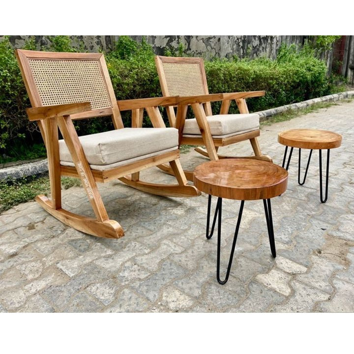 Single Rattan Rocking Wooden Garden Chair