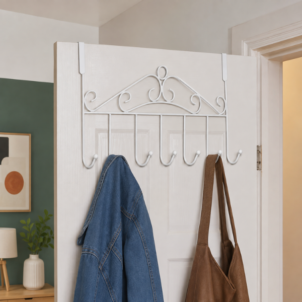 Over Door Metal Hanger Bracket 7 Hooks Storage Rack