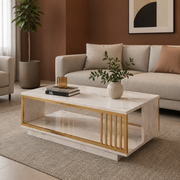 Marble Centre Table – White And Gold