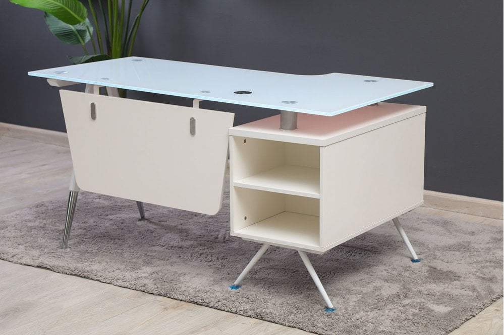 1.6 Metre Glass Top Office Desk-White Home Office Garden | HOG-Home Office Garden | online marketplace