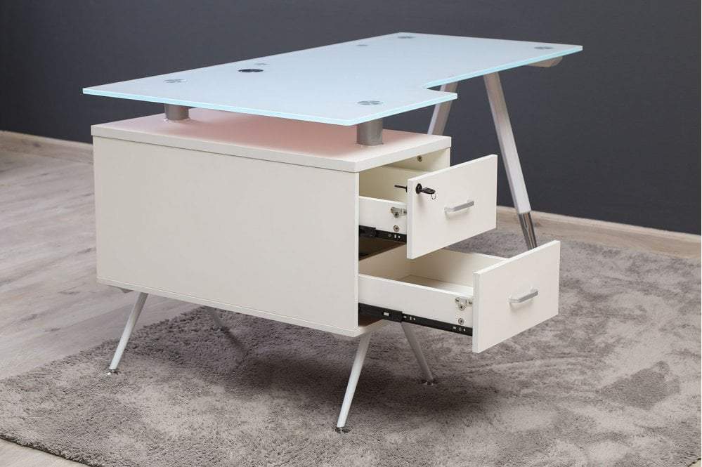 1.6 Metre Glass Top Office Desk-White Home Office Garden | HOG-Home Office Garden | online marketplace