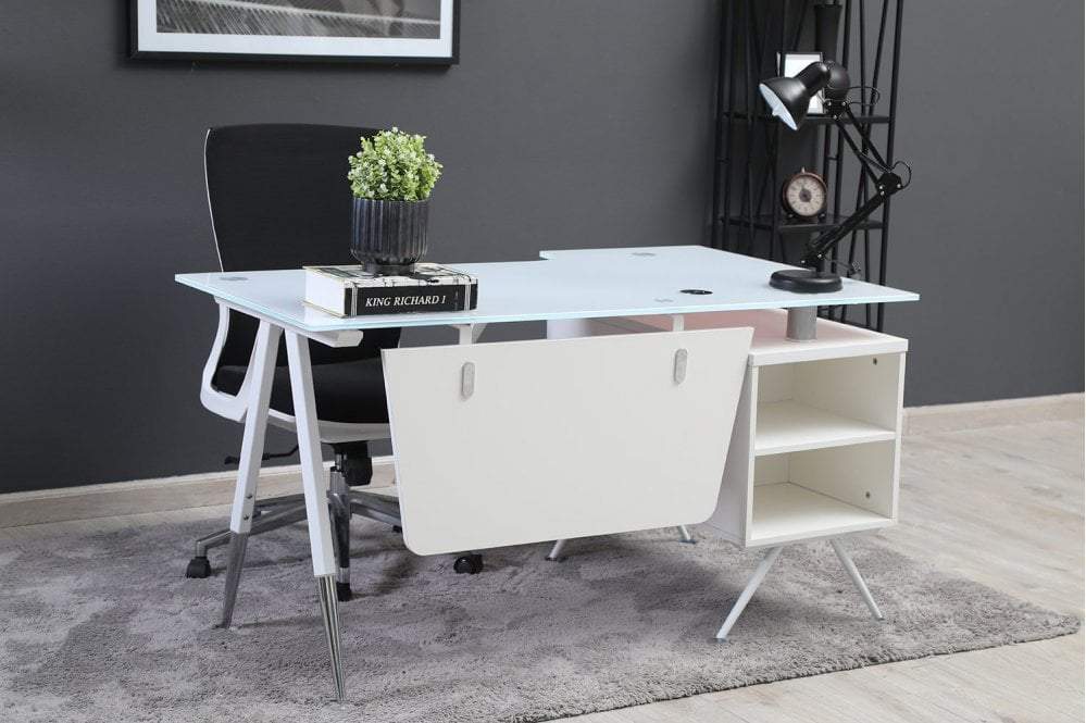 1.6 Metre Glass Top Office Desk-White Home Office Garden | HOG-Home Office Garden | online marketplace