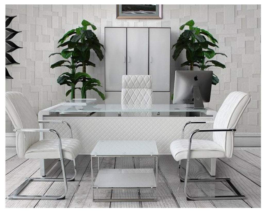 1.8 Metre Glass Top Office Desk-White Home Office Garden | HOG-HomeOfficeGarden | HOG-Home.Office.Garden