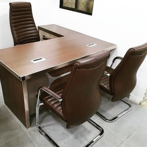 1.6Mtr Office Desk + Leather chairs-909A Home Office Garden | HOG-HomeOfficeGarden | HOG-Home.Office.Garden