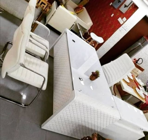 1.8Mtr White Glass Office Desk + Leather chairs-909A Home Office Garden | HOG-HomeOfficeGarden | HOG-Home.Office.Garden