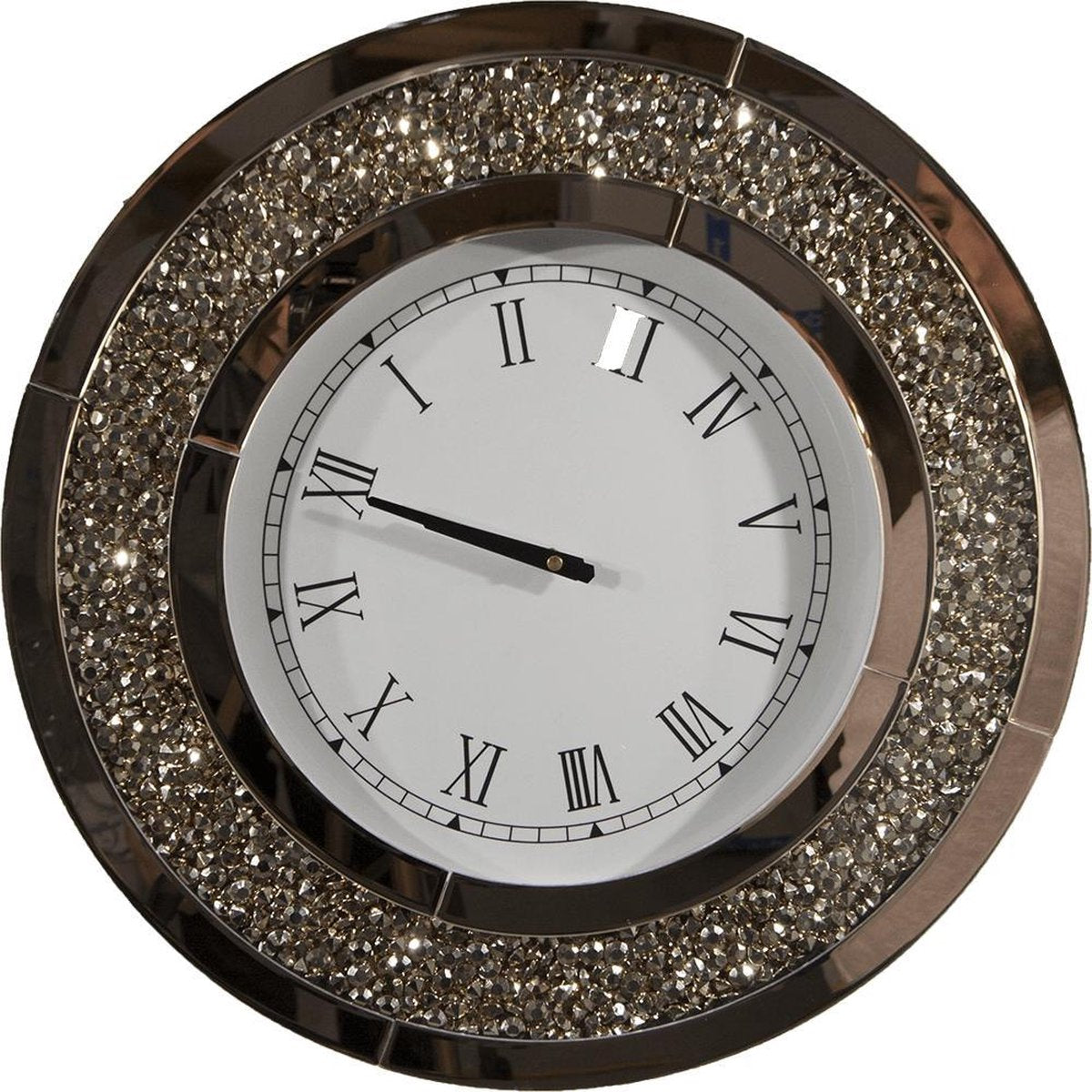 Linsan Diamond Crush Circular Mirrored Wall Clock - Silver HOG-Home Office Garden online marketplace.